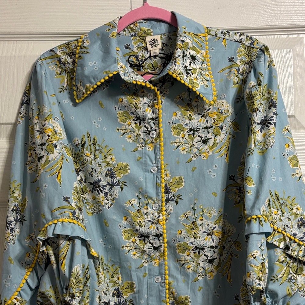 ivy jane Sky Blue Floral Puff-Sleeve Button-Up Blouse - Picture 8 of 13